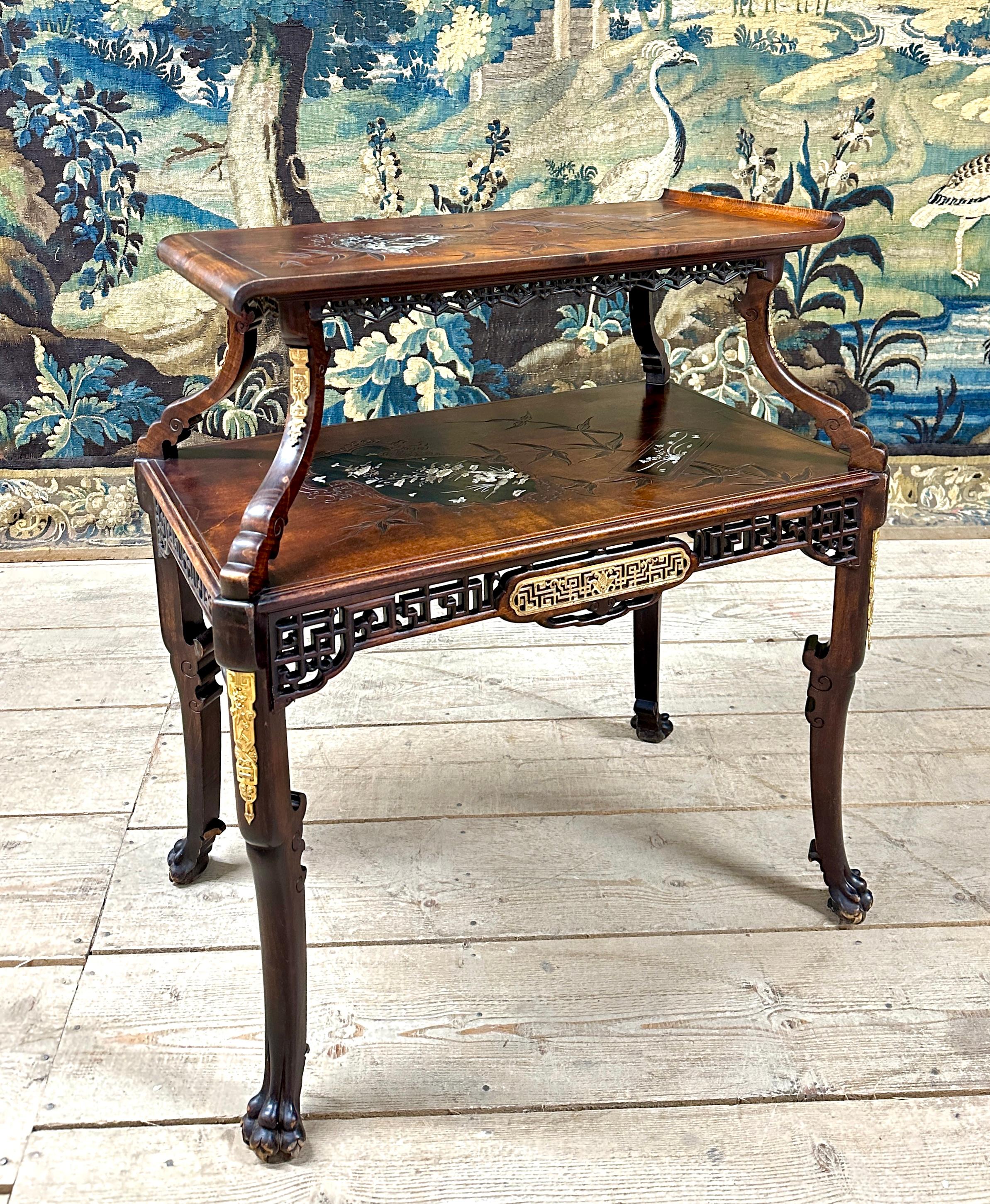 Bronze Gabriel Viardot - Tea Table In Carved Wood, Napoleon III For Sale