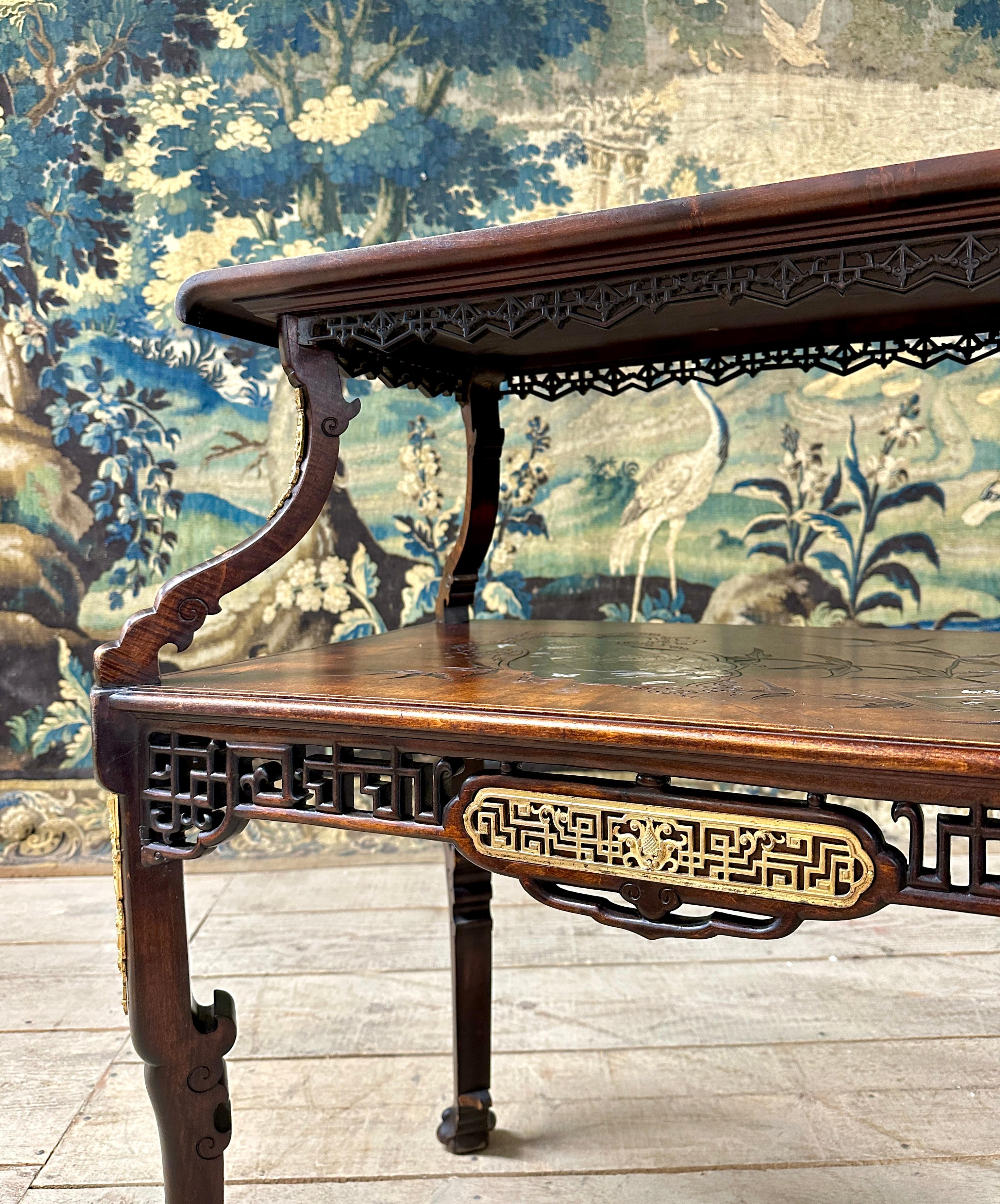 Gabriel Viardot - Tea Table In Carved Wood, Napoleon III For Sale 1