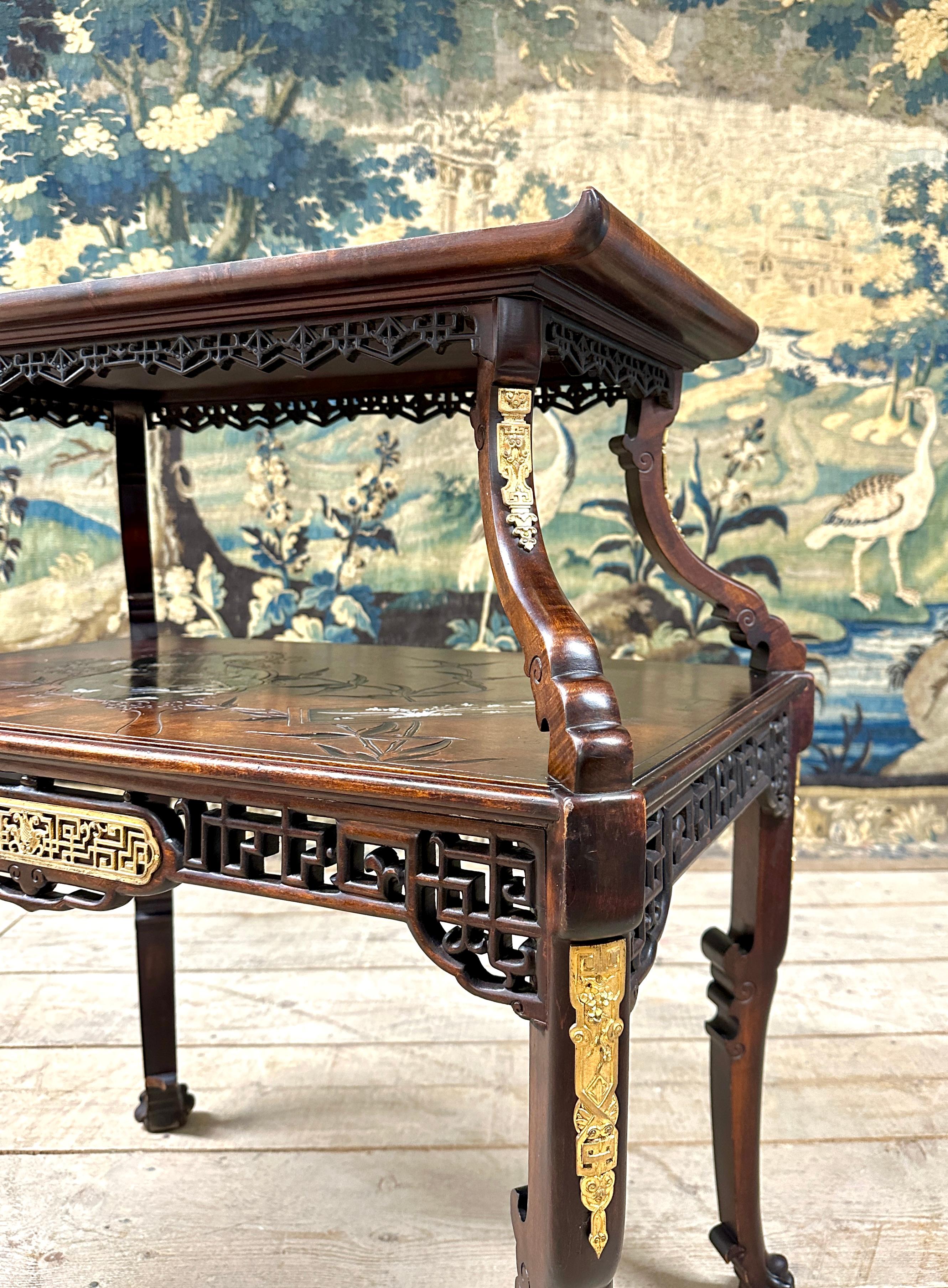 Gabriel Viardot - Tea Table In Carved Wood, Napoleon III For Sale 2