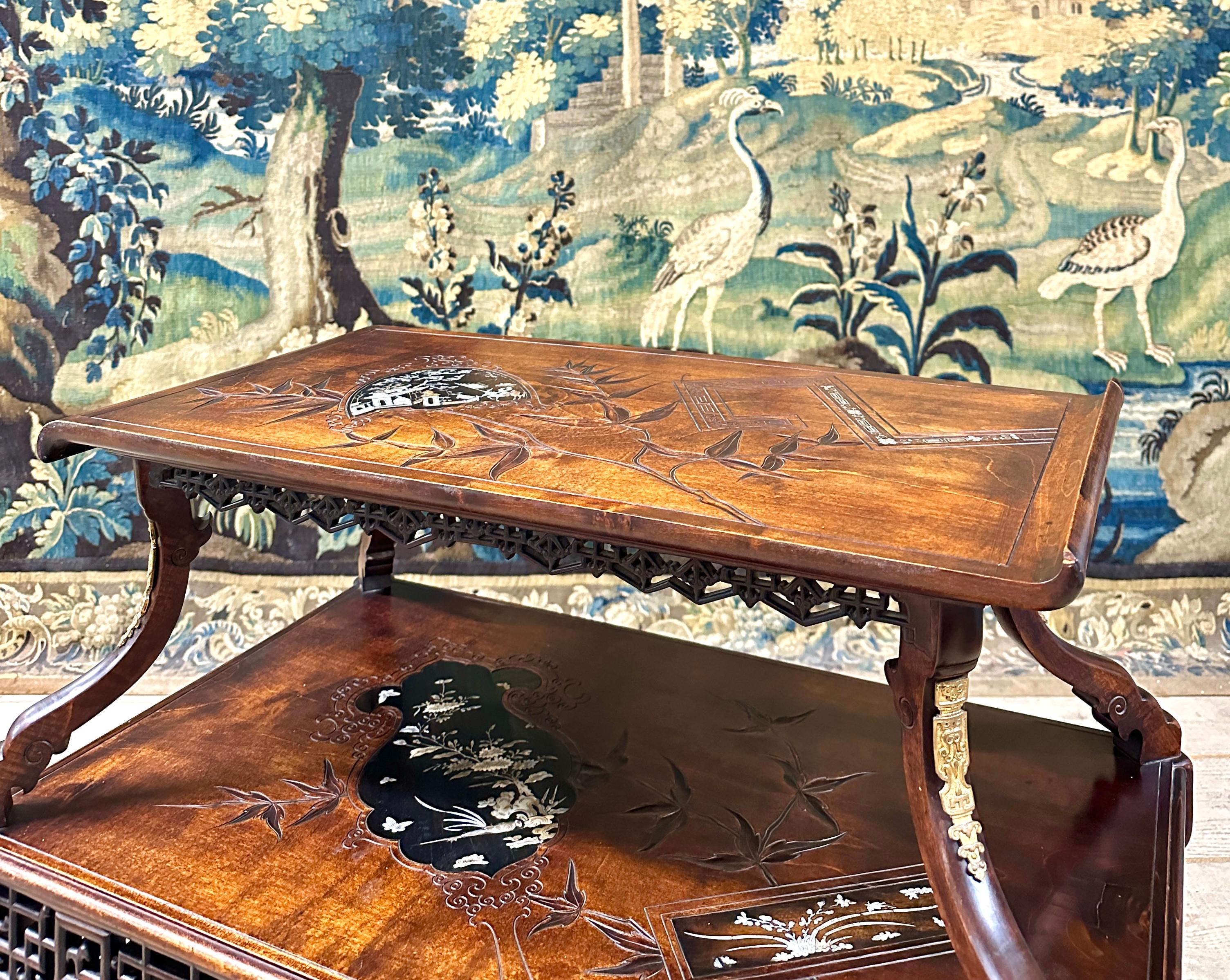 Gabriel Viardot - Tea Table In Carved Wood, Napoleon III For Sale 3