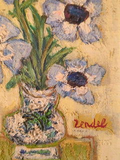 ​Gabriel Zendel – Mid-Century French Still Life with Blue Flowers. Oil on canva