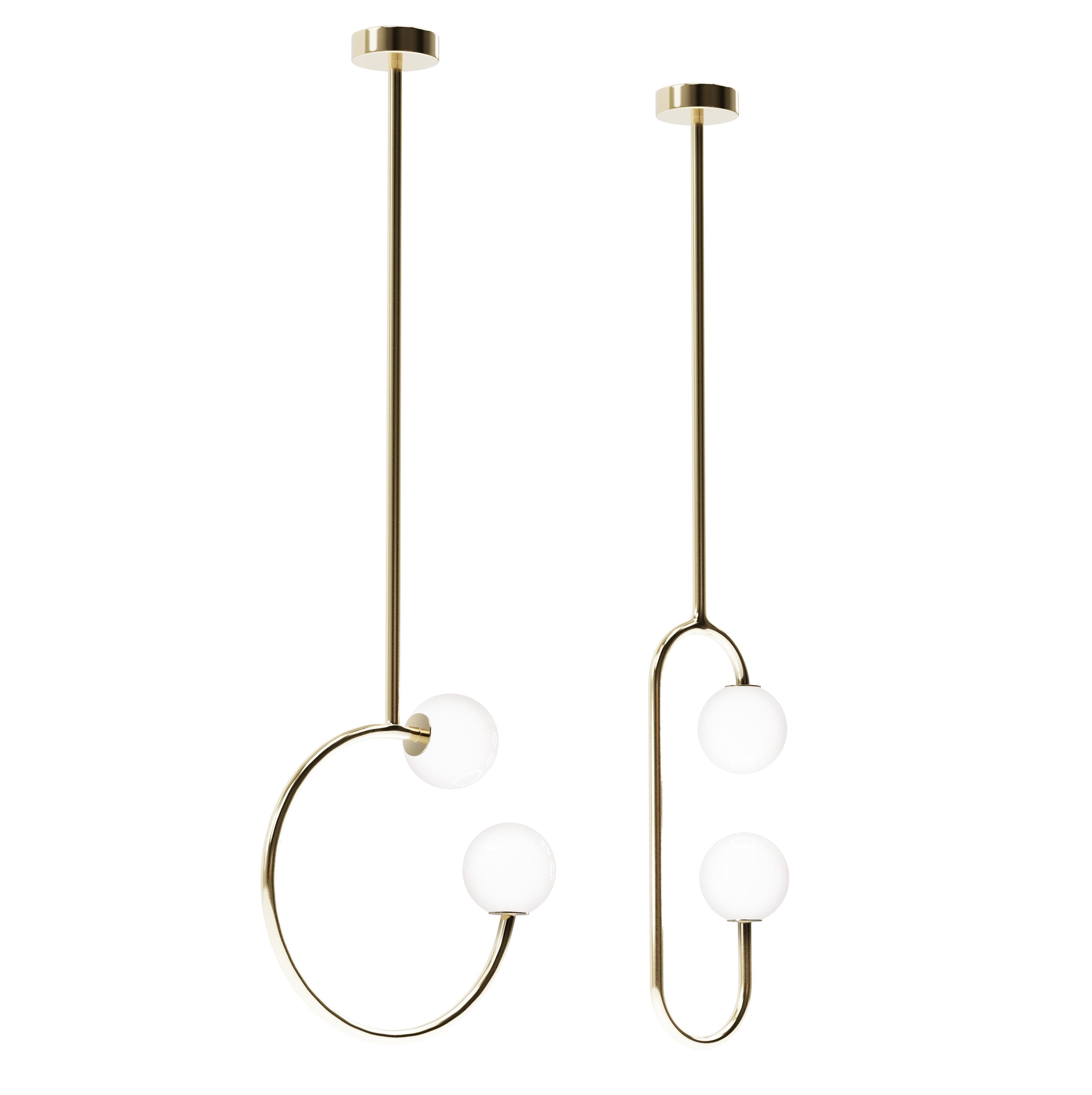 Gabriela and Olivia pair of brass ceiling lamps, Royal Stranger

Dimensions Gabriela
Width: 40cm Height: Adjustable Depth: 11cm
Dimensions Olivia
Width: 20cm Height: Adjustable Depth: 11cm

Inspired by the femininity and using bold and