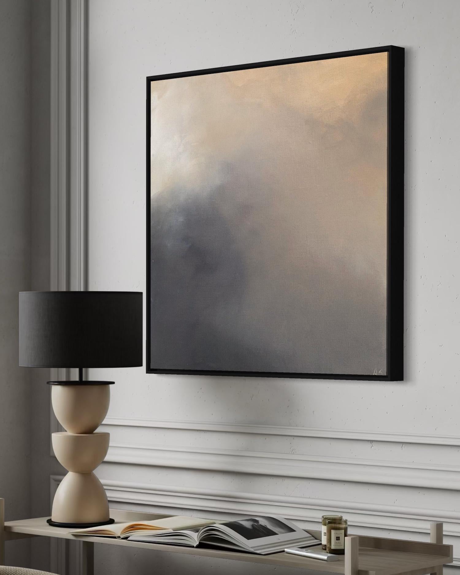 Transcend (black frame)  Contemporary abstract Painting - Gray Abstract Painting by Gabriela Azar Schreiner