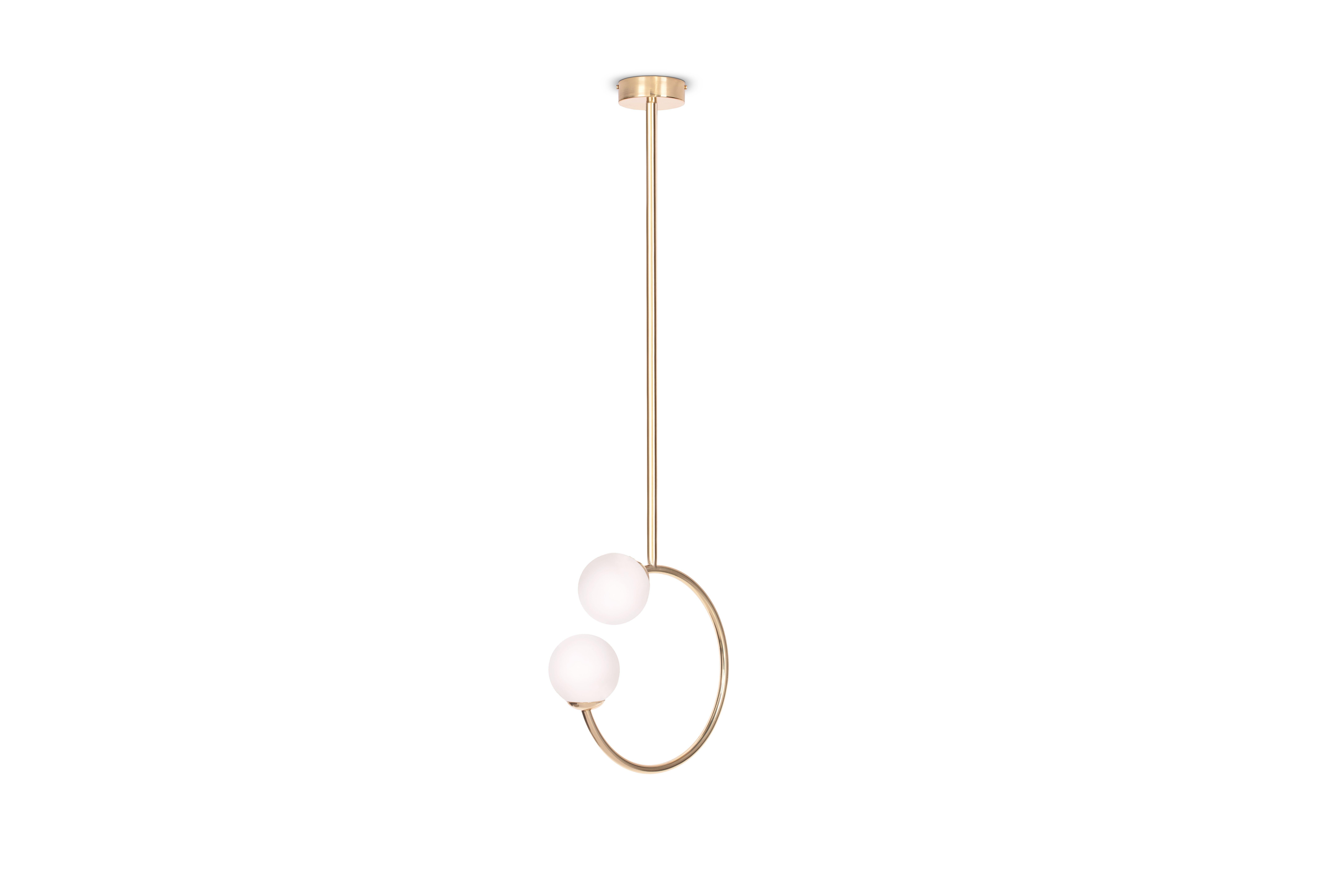 Gabriela brass ceiling lamp, Royal Stranger
Dimensions: W 36 x D 14 x H 114 cm
Materials: Body Polished brass. Glass balls Blown glass opal diffuser.


Inspired by the femininity and using bold and vibrant color schemes, this collection is