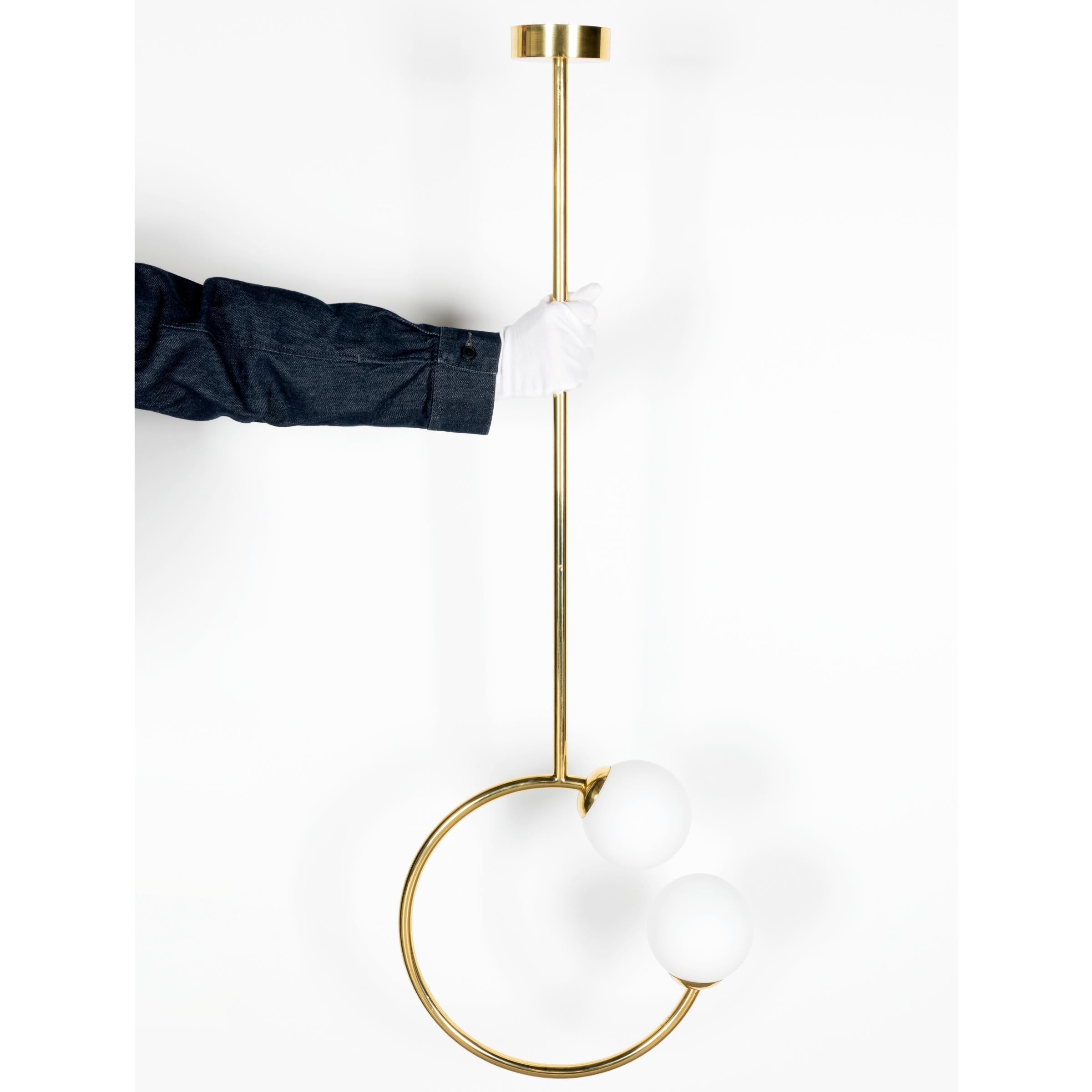 Celebrating the inner beauty, elegance and superpower of every Woman of the World.
This graceful and feminine ceiling lamp is a very light way to lighten your space.

AS PICTURED
Body: Brushed brass and Stainless Steel
Glass Balls: Blown glass opal