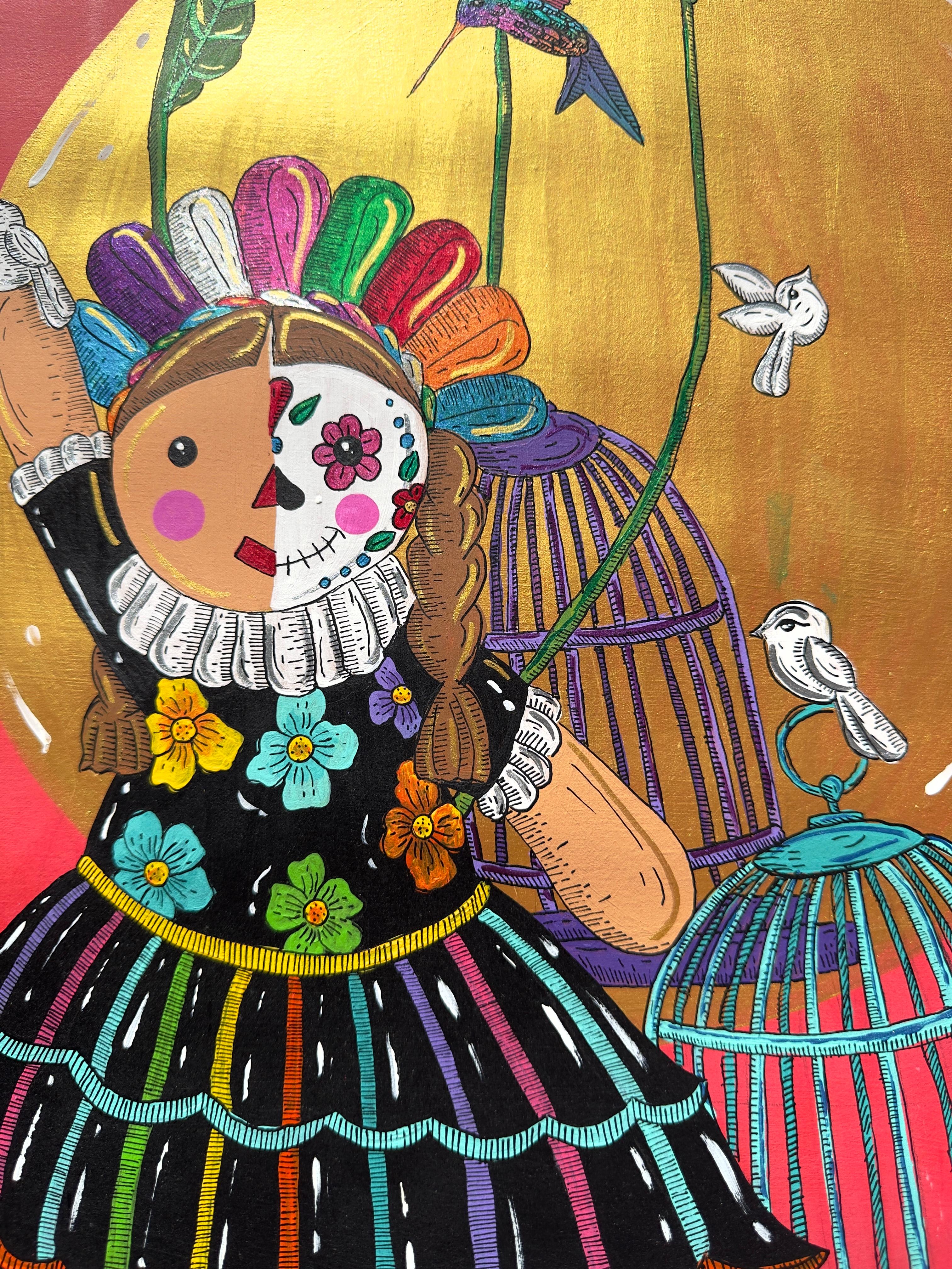 Los Amigos De Lele
Firmado y titulado por el artista.
Acrílico, tinta china sobre papel de archivo. 
Gabriela Fournier joven artista emergente mexicana, nacida en Guanajuato 2001. Ella  descubrió el arte a una edad muy temprana, sin embargo, no todo