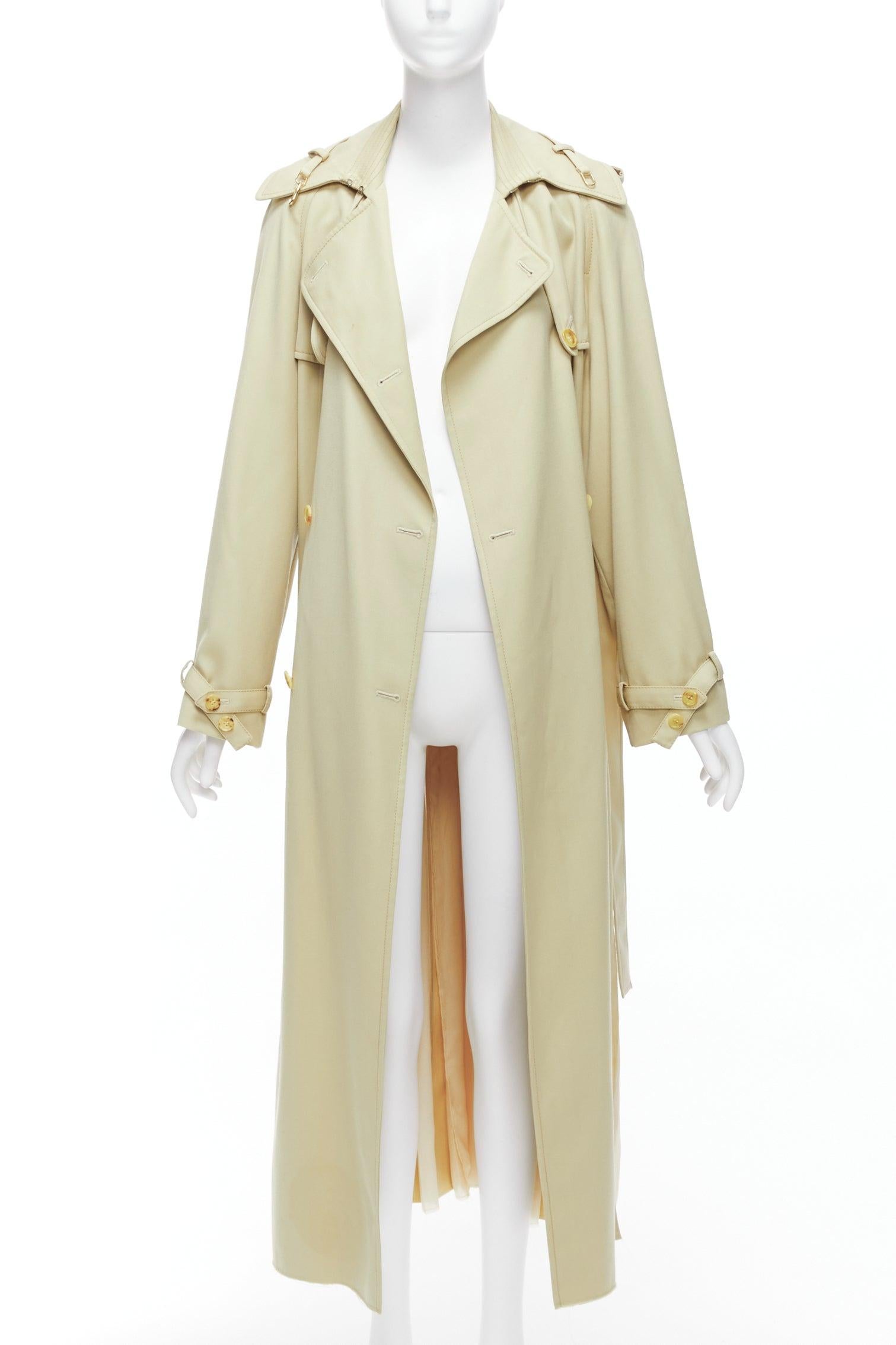 Beige GABRIELA HEARST 100% merino wool silk trimmed pleats trench coat IT40 S For Sale