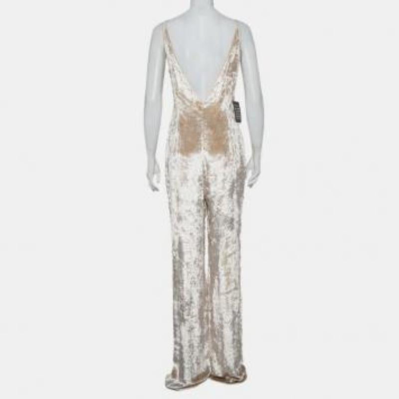 Gabriela Hearst Beige Patterned Velvet Catherine Jumpsuit M For Sale 3
