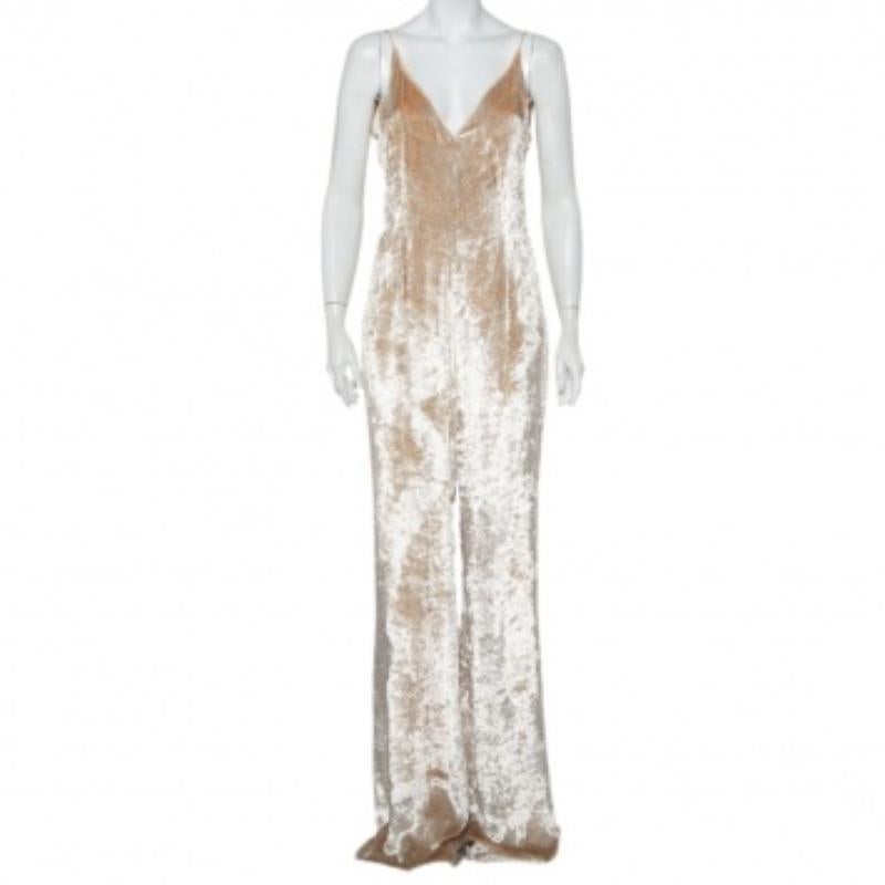Gabriela Hearst Beige Patterned Velvet Catherine Jumpsuit M For Sale 4