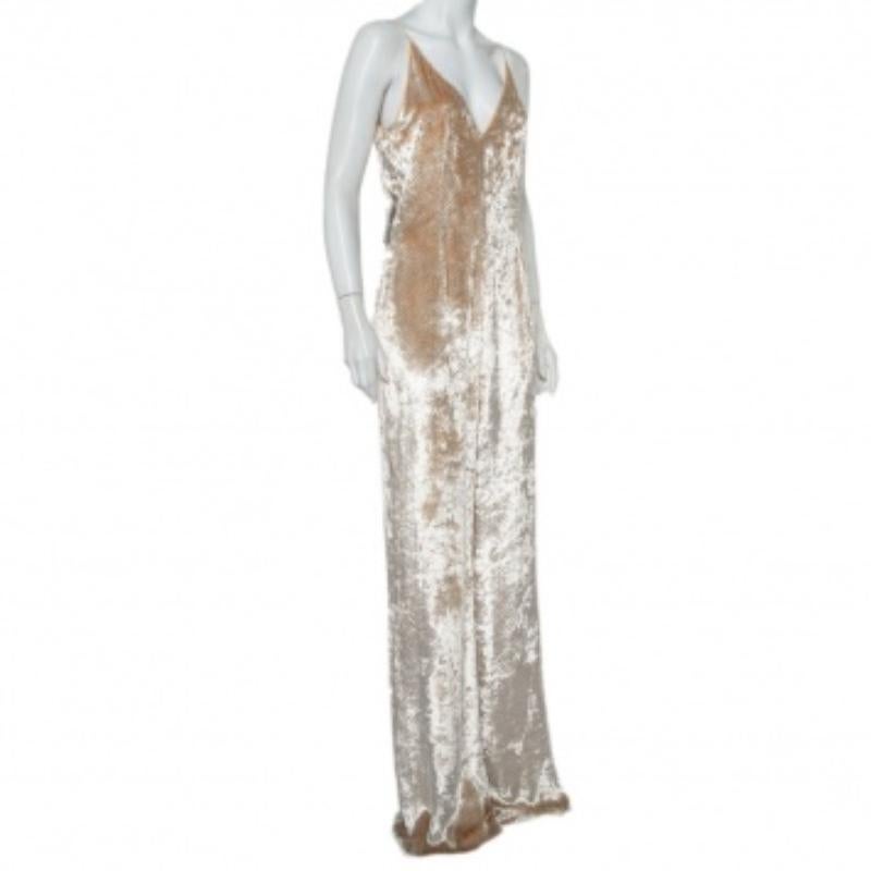Gabriela Hearst Beige Patterned Velvet Catherine Jumpsuit M For Sale 5