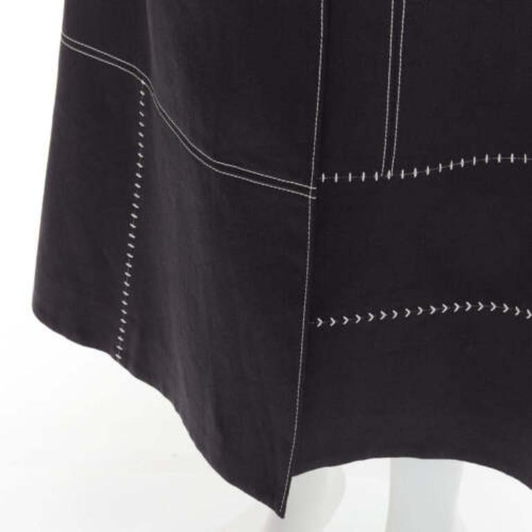 GABRIELA HEARST black 100% linen white overstitched panel wrap skirt IT36 XXS For Sale 2