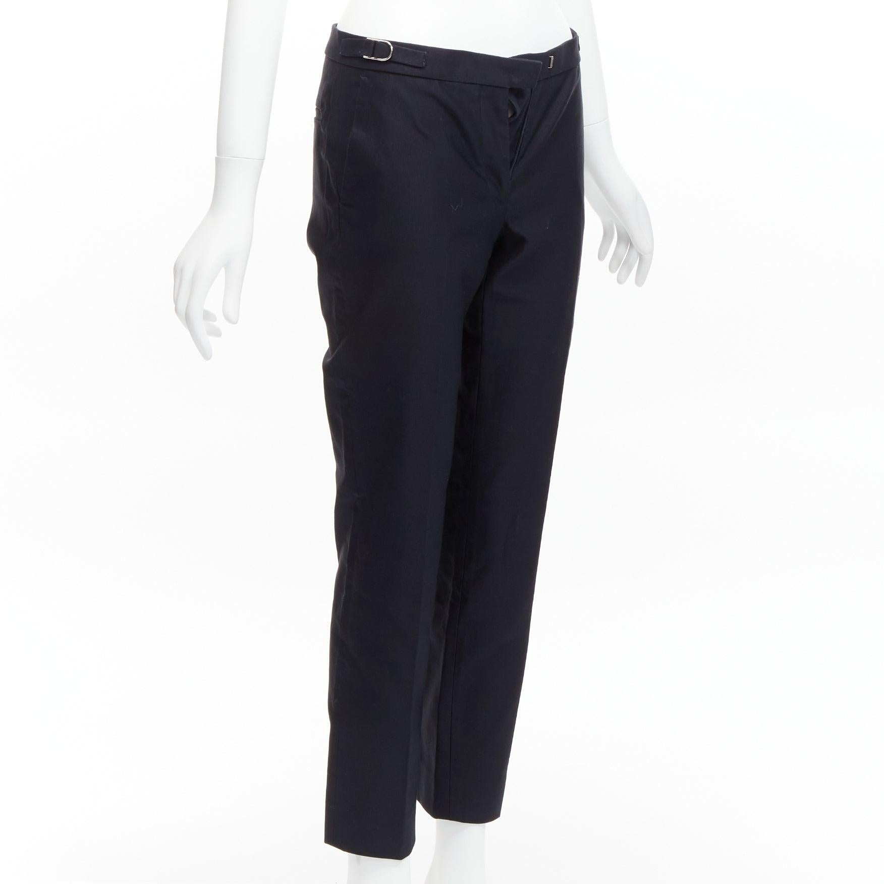 Black GABRIELA HEARST black cotton silver side buckles silk lined tapered crop pants For Sale
