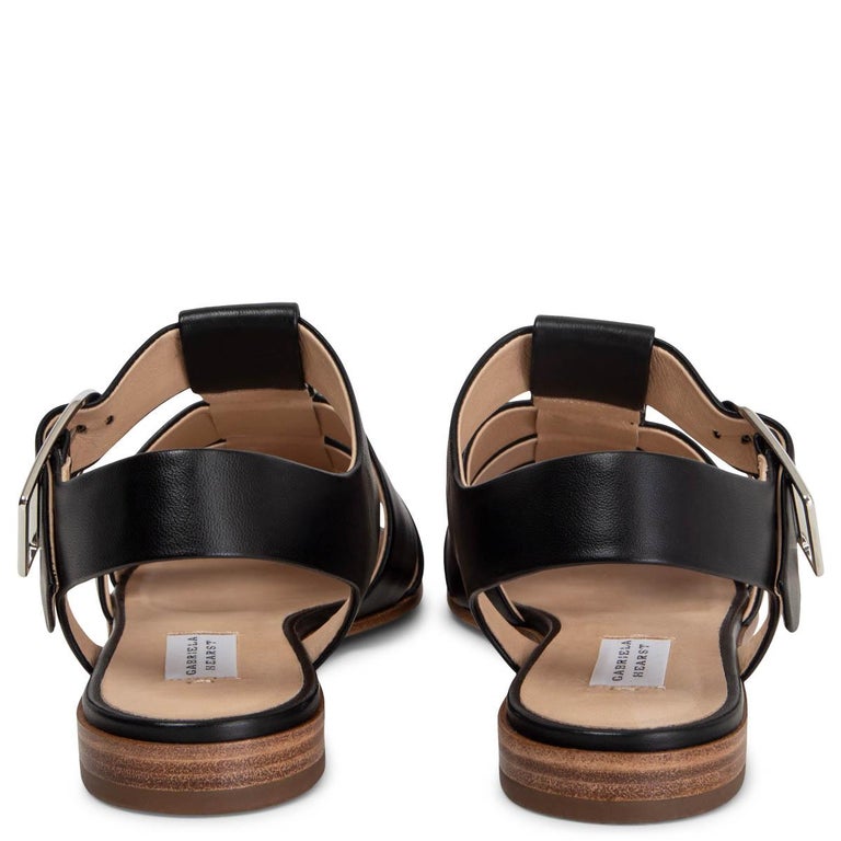 Gabriela Hearst Black Leather Lynn Buckled Flat Sandals Shoes 38 For Sale At 1stdibs
