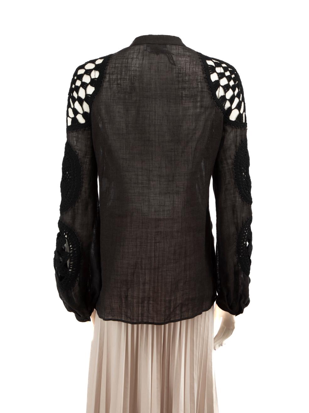 Gabriela Hearst Black Linen Crochet Detail Blouse Size M In Good Condition In London, GB