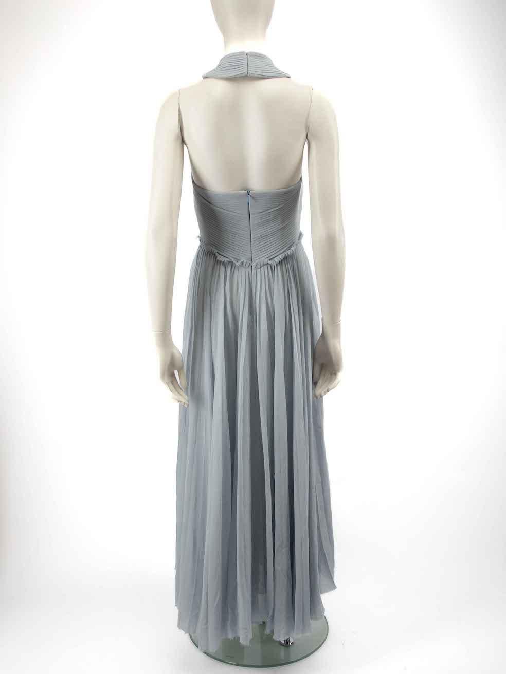 Gray Gabriela Hearst Blue Halter Neck Pleated Dress Size S For Sale