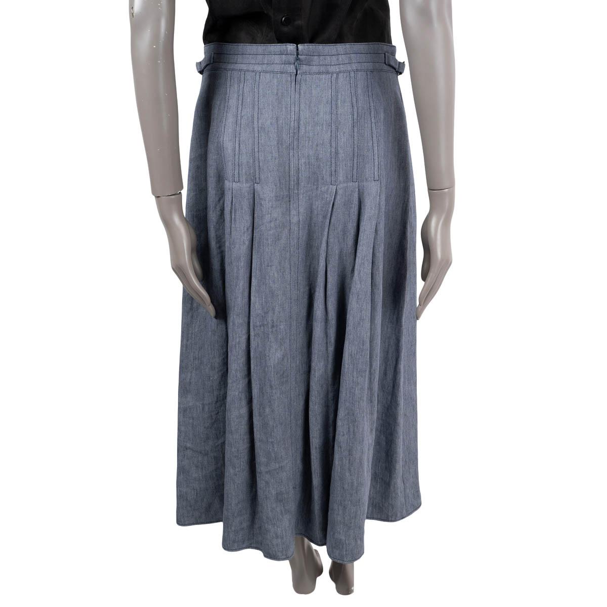 GABRIELA HEARST blue linen 2022 LERNA PLATED MIDI Skirt 44 L In Excellent Condition In Zürich, CH