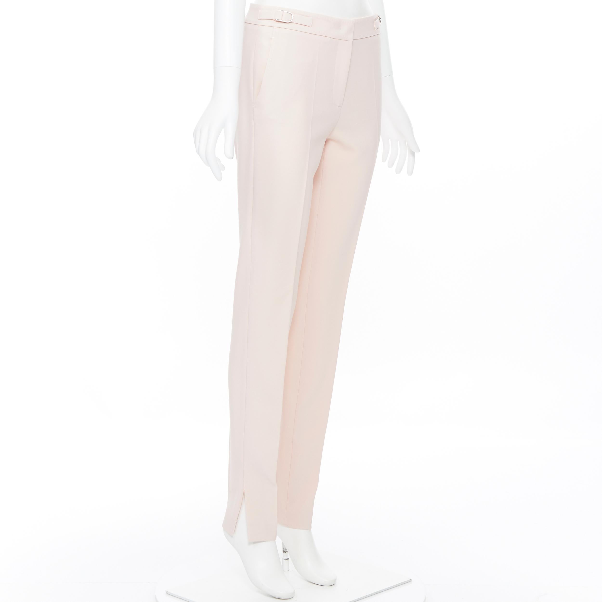 Beige GABRIELA HEARST blush pink virgin wool adjustable buckle trousers pants FR38