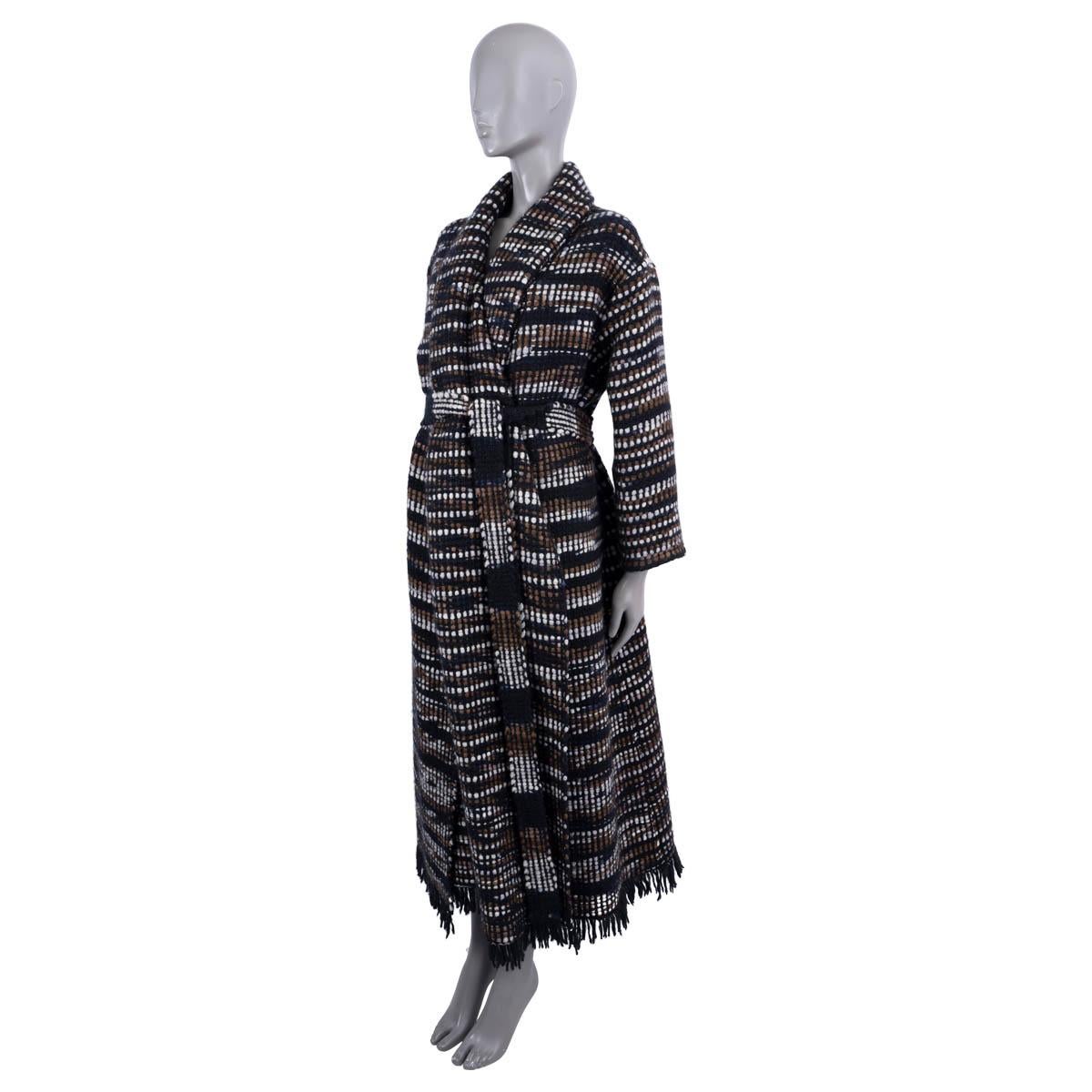 100% authentic Gabriela Hearst Larkin knit coat in black, brown and white cashmere (100%). Features fringed seam and two side pockets and matching belt. Unlined. Has been worn and is in excellent condition.

2022 Fall/Winter

Measurements
Tag