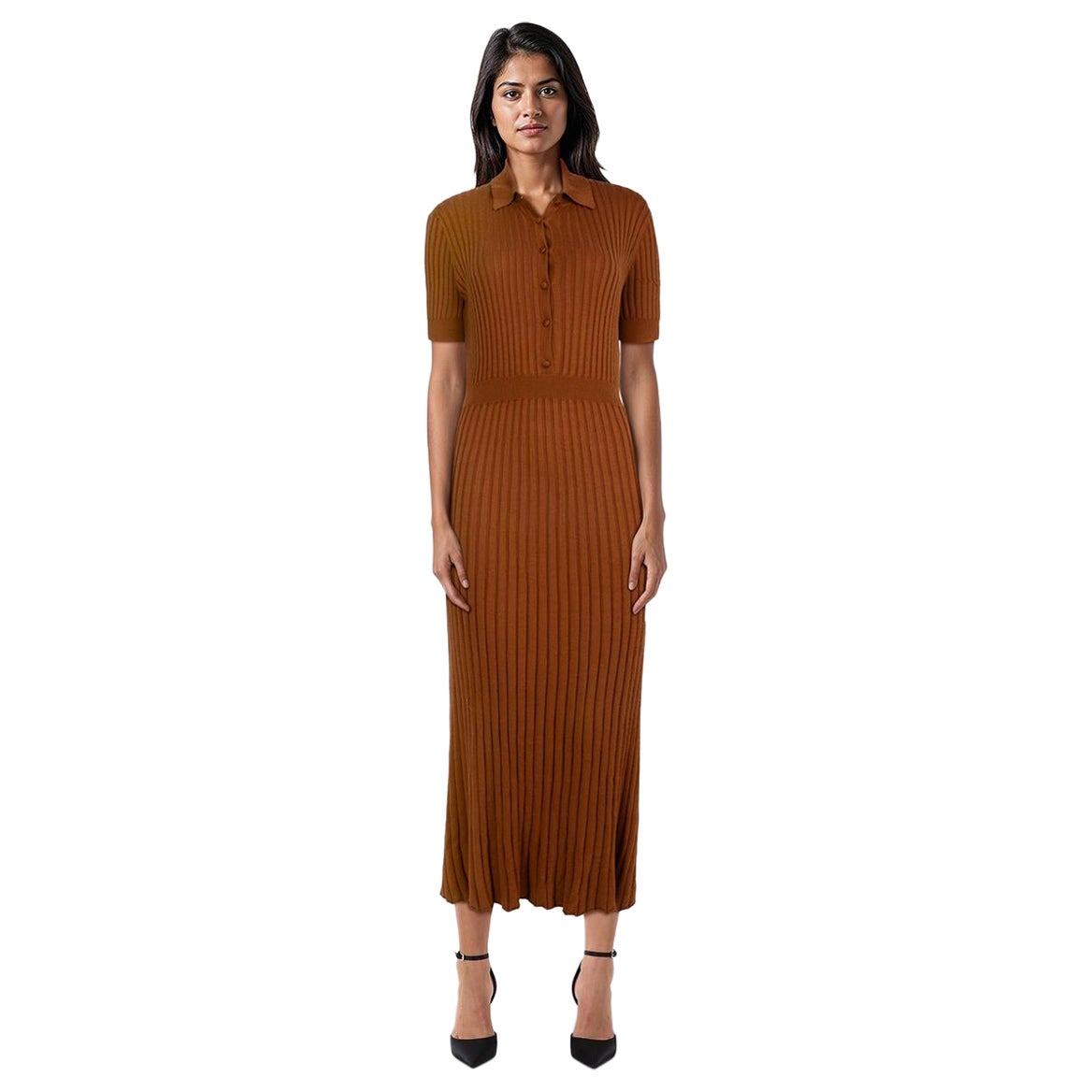Gabriela Hearst Brown Silk Ribbed Knit Maxi Dress Size M