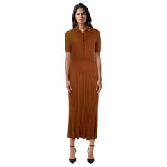 Gabriela Hearst Braunes Seiden-Rippenstrick-Maxikleid Größe M
