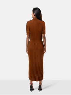 Gabriela Hearst Brown Silk Ribbed Knit Midi Dress Size M