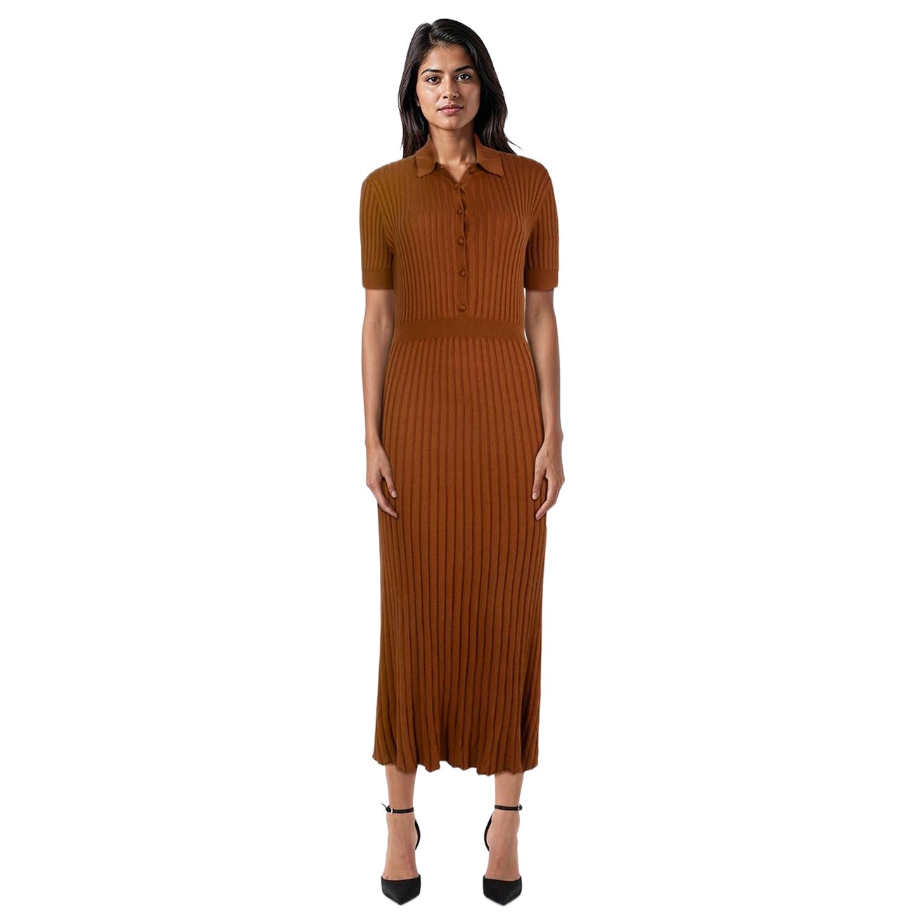 Gabriela Hearst Brown Silk Ribbed Knit Midi Dress Size M