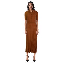 Gabriela Hearst Brown Silk Ribbed Knit Midi Dress Size M