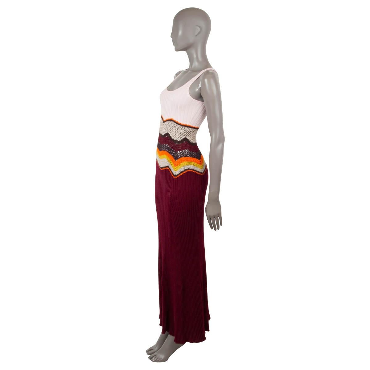 100% authentic Gabriela Hearst Sainz ribbed-knitted maxi dress displays a pattern from Gabriela Hearst's hand-drawn illustrations. Made from cashmere (70%) and silk (30%) with vibrant crochet detailing at the waist. Has been worn and is in excellent
