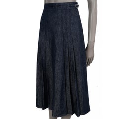 GABRIELA HEARST dark blue linen 2022 LERNA PLATED MIDI Skirt 38 S
