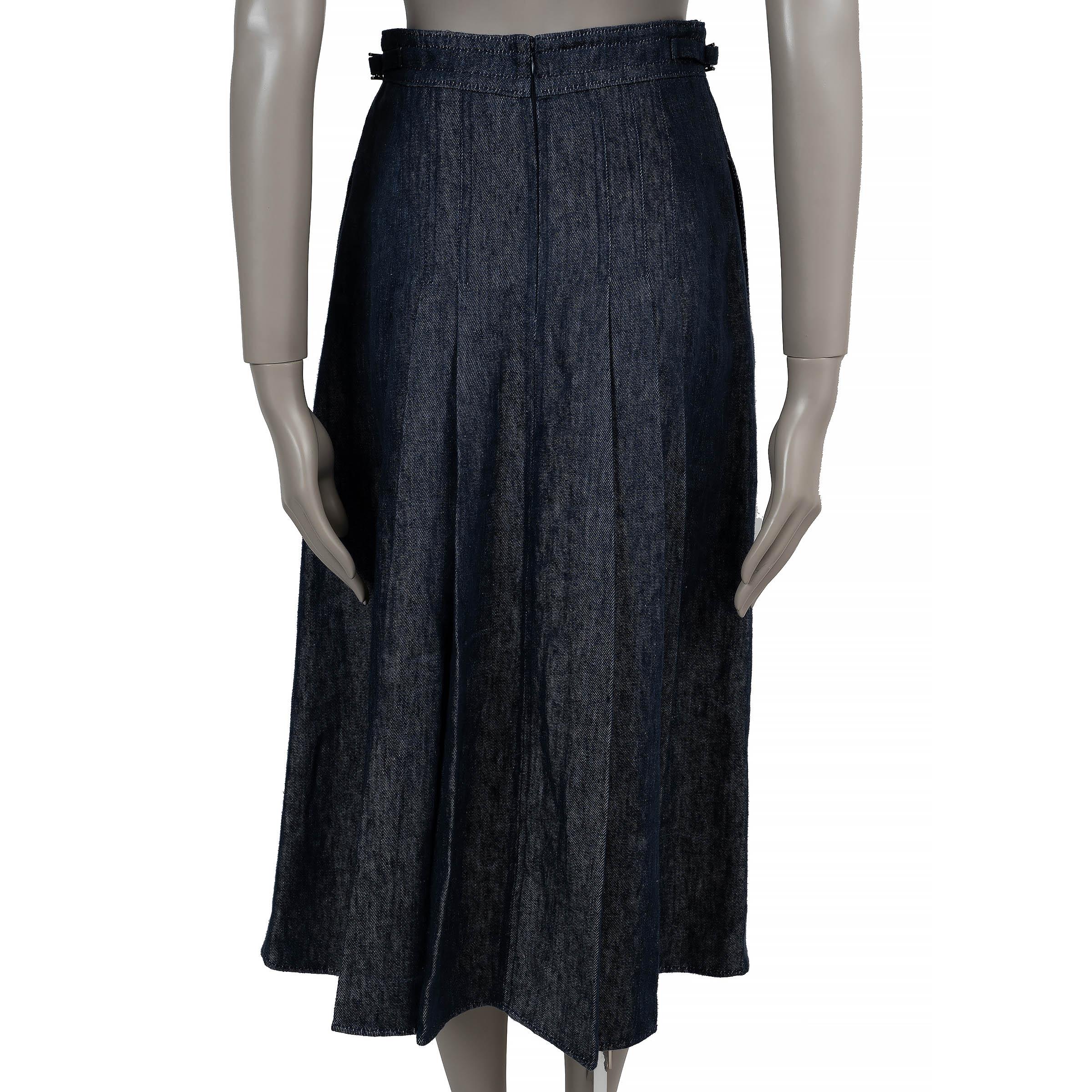 GABRIELA HEARST LINO AZUL OSCURO 2022 LERNA PLATED Falda MIDI 38 S Negro en venta