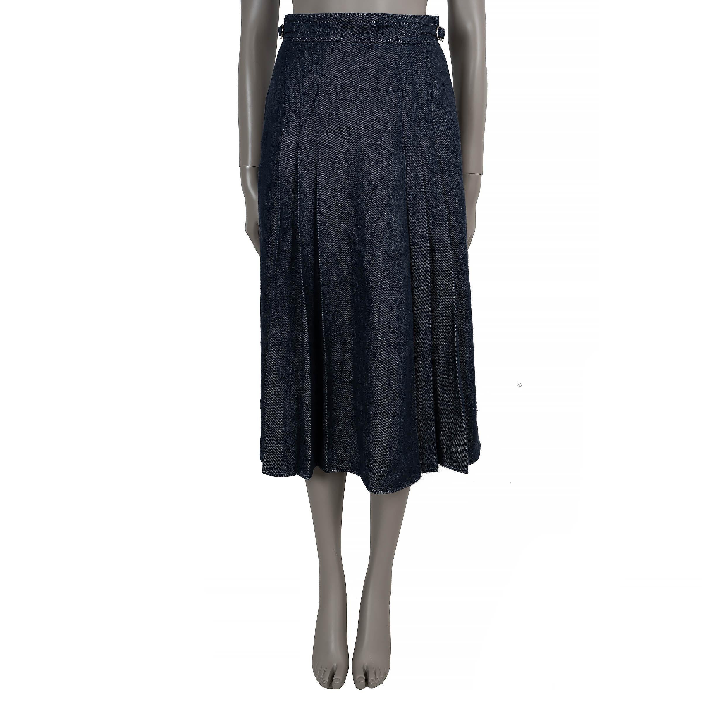 GABRIELA HEARST LINO AZUL OSCURO 2022 LERNA PLATED Falda MIDI 38 S en Excelente estado para la venta en Zürich, CH