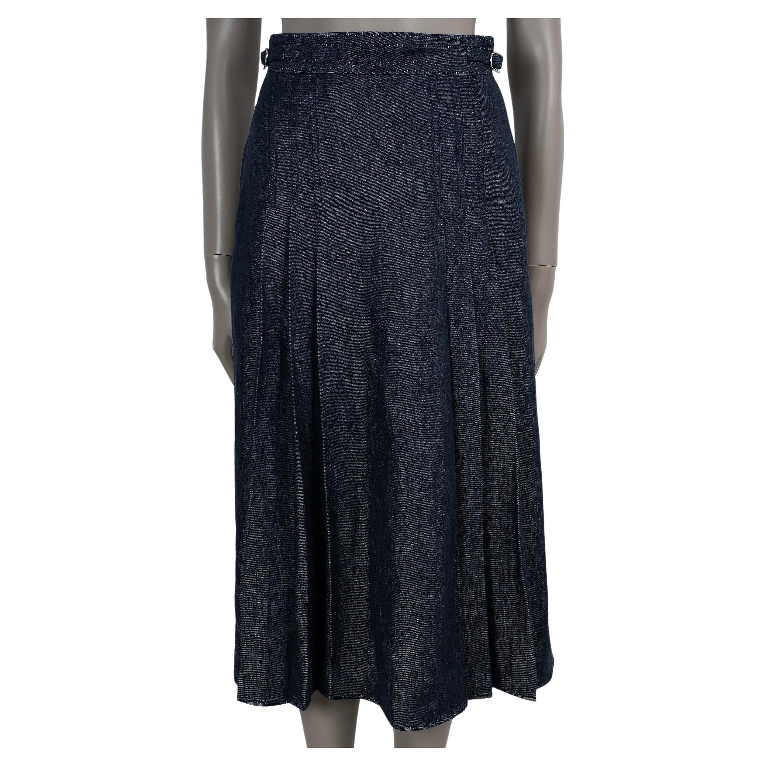 GABRIELA HEARST LINO AZUL OSCURO 2022 LERNA PLATED Falda MIDI 38 S en venta