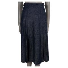 GABRIELA HEARST dark blue linen 2022 LERNA PLATED MIDI Skirt 38 S