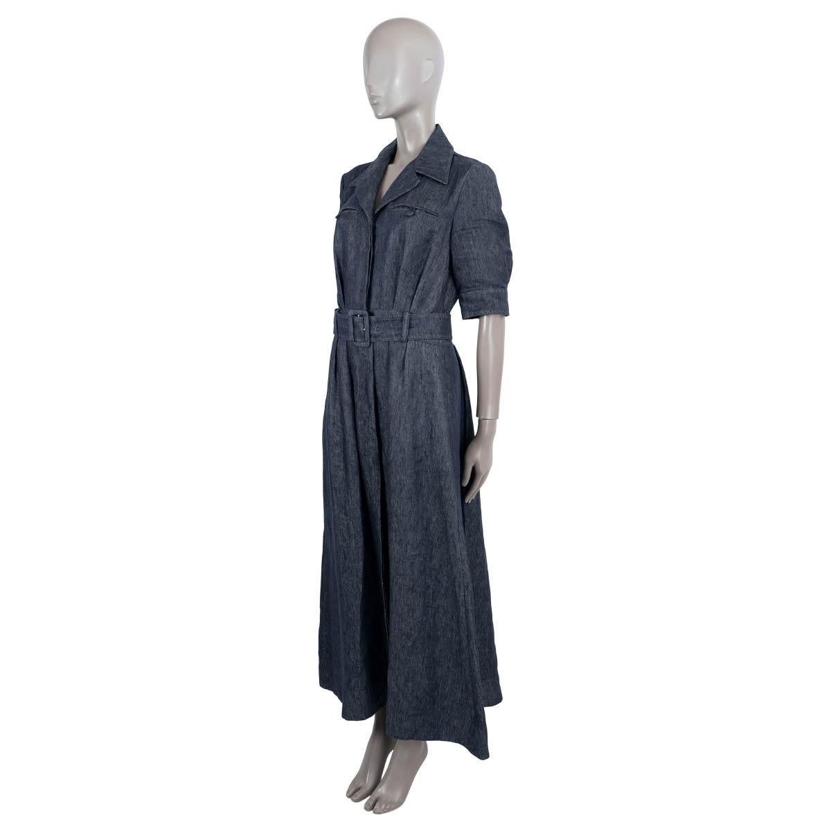 100% authentic Gabriela Hearst Simone maxi shirt dress in dark navy blue linen (100%). Features a pointed collar, short sleeves, two chest pockets and matching fabric belt. Has been worn and is in excellent condition. 

2022