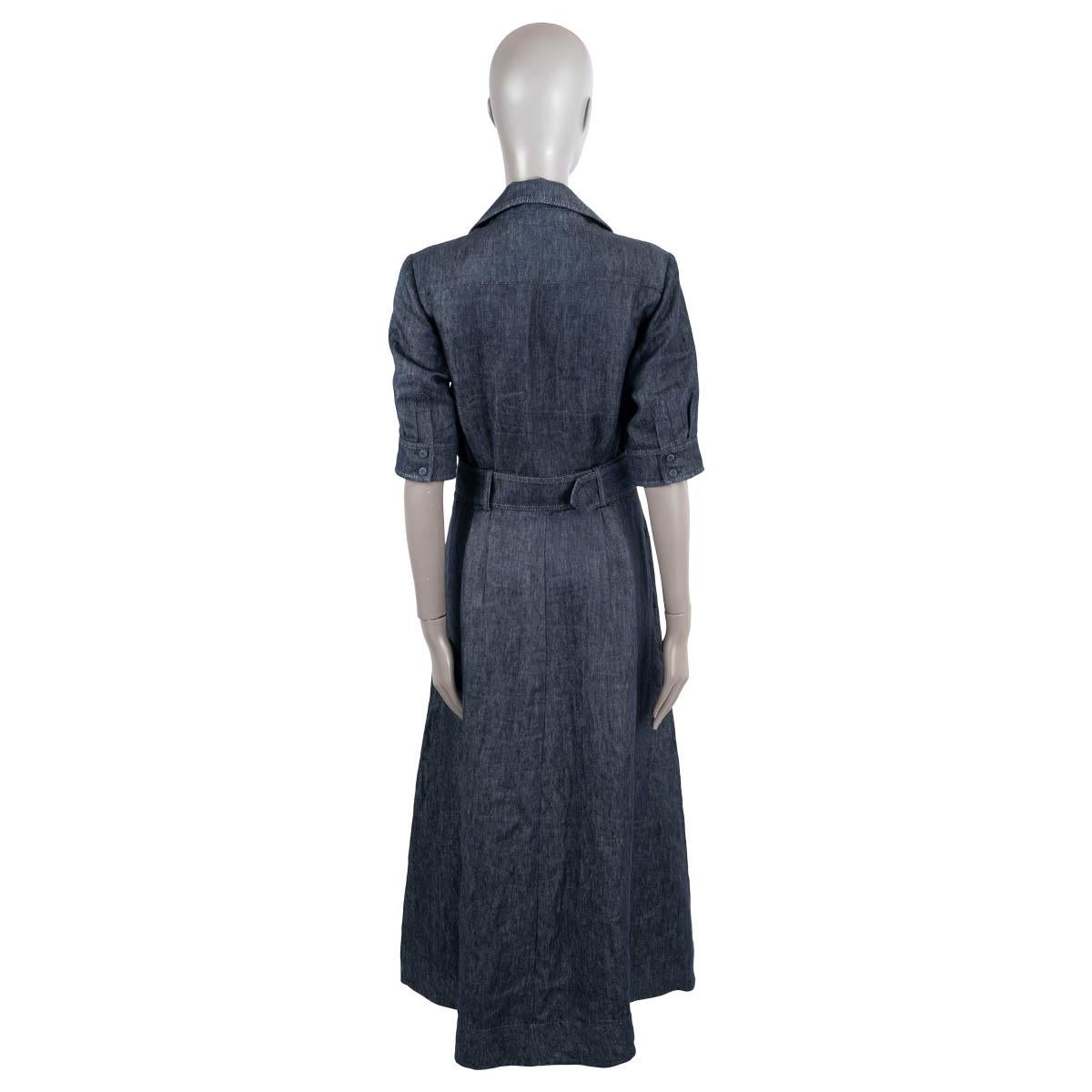GABRIELA HEARST dark blue linen 2022 SIMONE MAXI Shirt Dress 44 L In Excellent Condition In Zürich, CH
