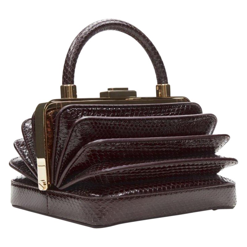 GABRIELA HEARST Diana purple scaled leather gold frame accordion bag