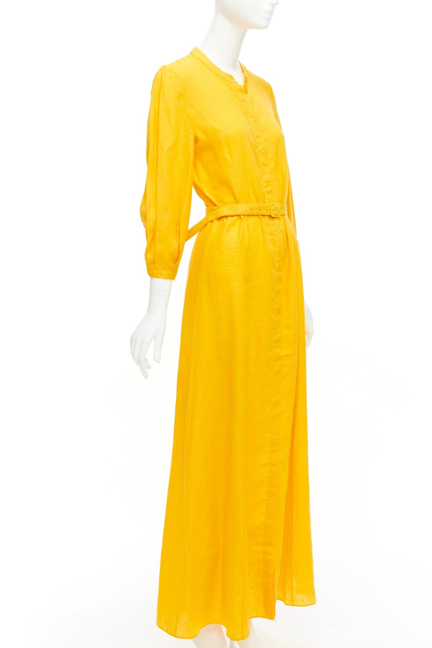 GABRIELA HEARST Elias 100% linen yellow belted crop sleeve maxi dress IT38 XS In New Condition In Hong Kong, NT