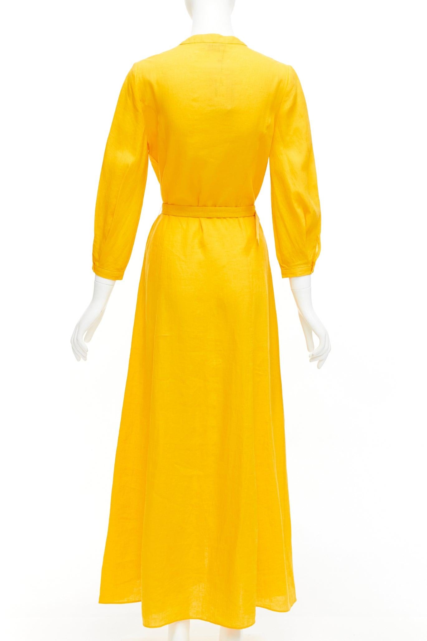 GABRIELA HEARST Elias 100% linen yellow belted crop sleeve maxi dress IT38 XS 1
