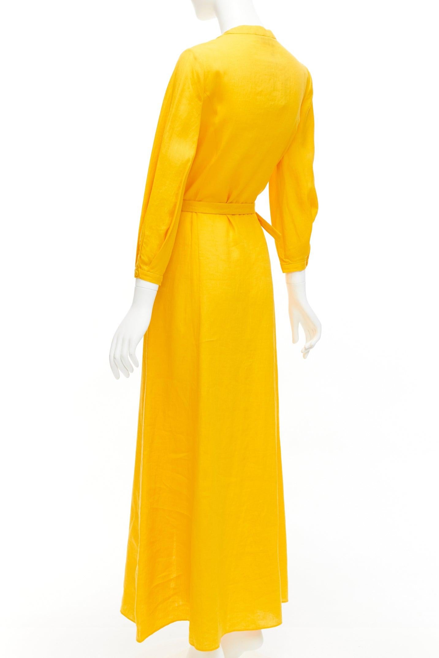 GABRIELA HEARST Elias 100% linen yellow belted crop sleeve maxi dress IT38 XS 2