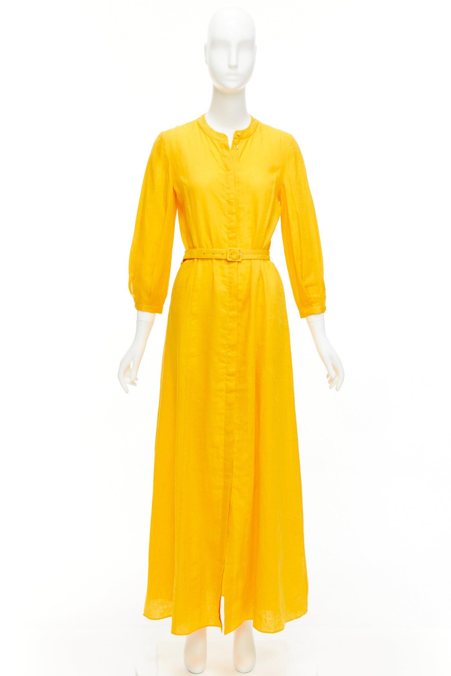 GABRIELA HEARST Elias 100% linen yellow belted crop sleeve maxi dress IT38 XS 5