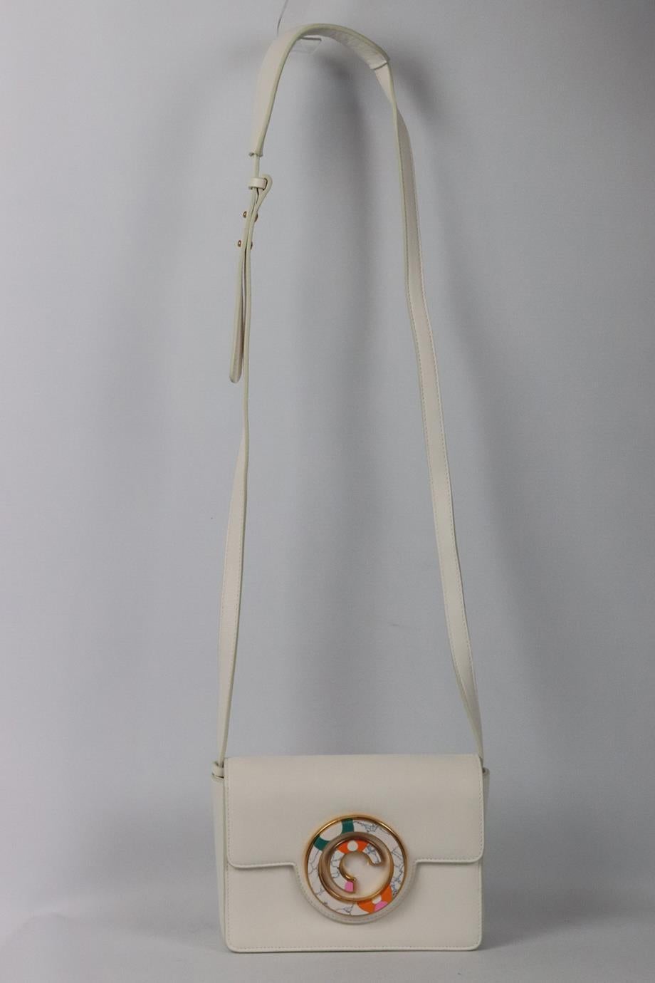 Gabriela Hearst embellished leather shoulder bag. Made from soft white leather with three internal compartments and removable shoulder strap. White. Magnetic snap fastening at front. Does not come with dustbag or box. Height: 5.75 in. Width: 7.5 in.