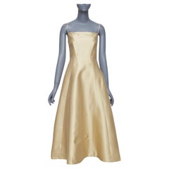 Gabriela Hearst Herve abito midi in lana e seta color champagne con pince geometriche IT36 XXS