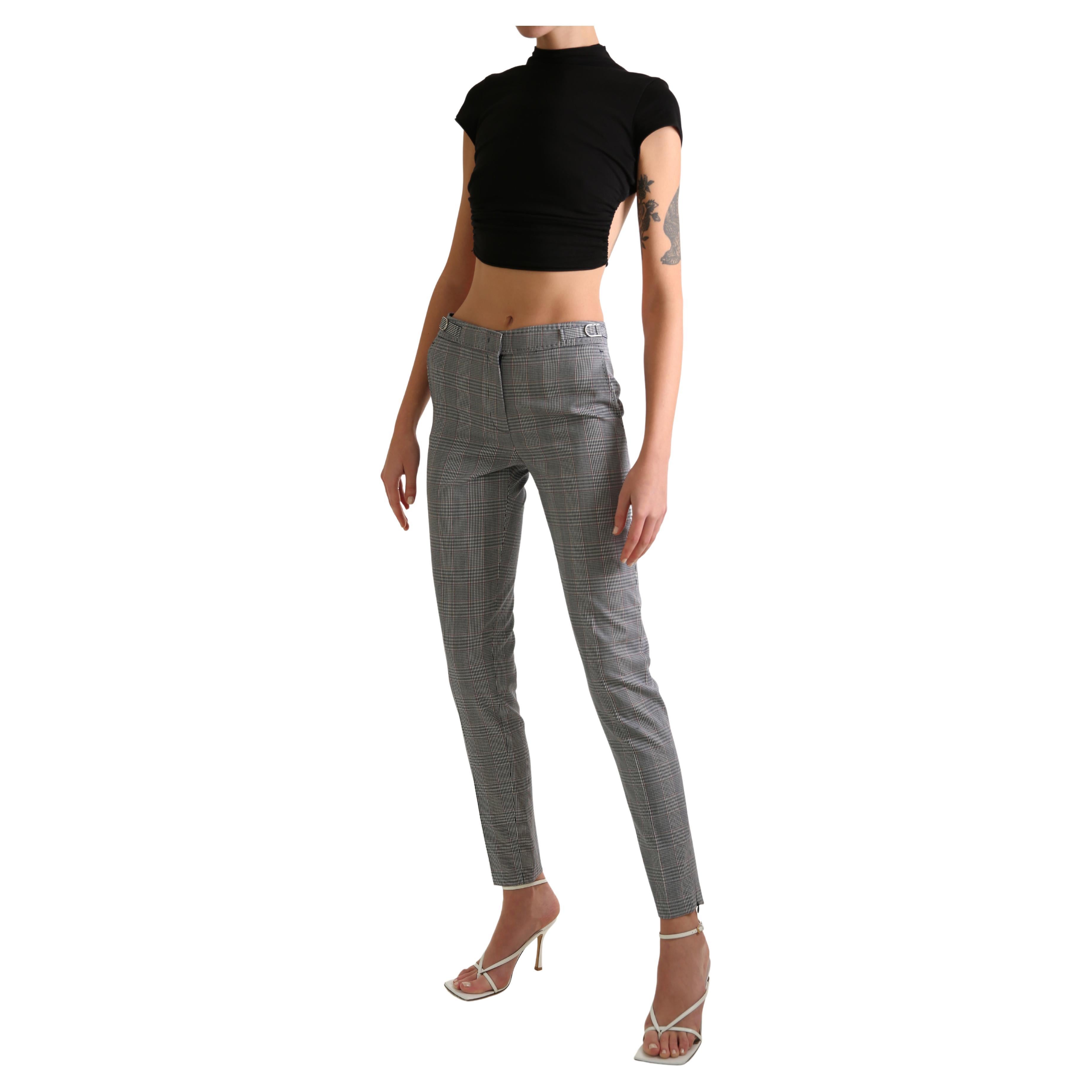 Gabriela Hearst Lisa slim leg tapered check black stretch wool trouser pants  For Sale