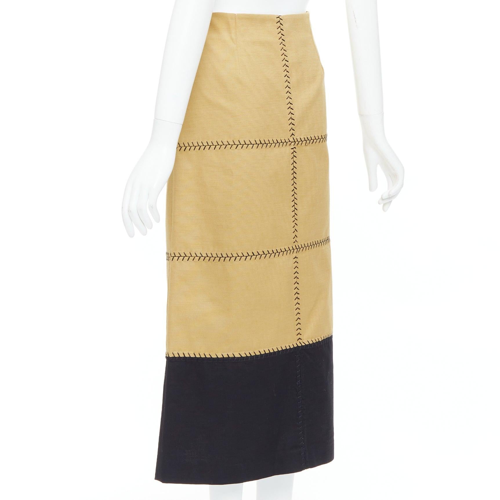 GABRIELA HEARST Lyssa tan cotton black whipstitch design midi skirt IT44 L For Sale 1