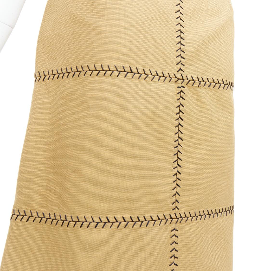 GABRIELA HEARST Lyssa tan cotton black whipstitch design midi skirt IT44 L For Sale 2