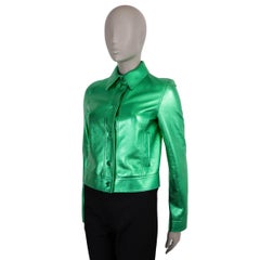 GABRIELA HEARST metallic green leather 2024 THEREZA Jacket XS
