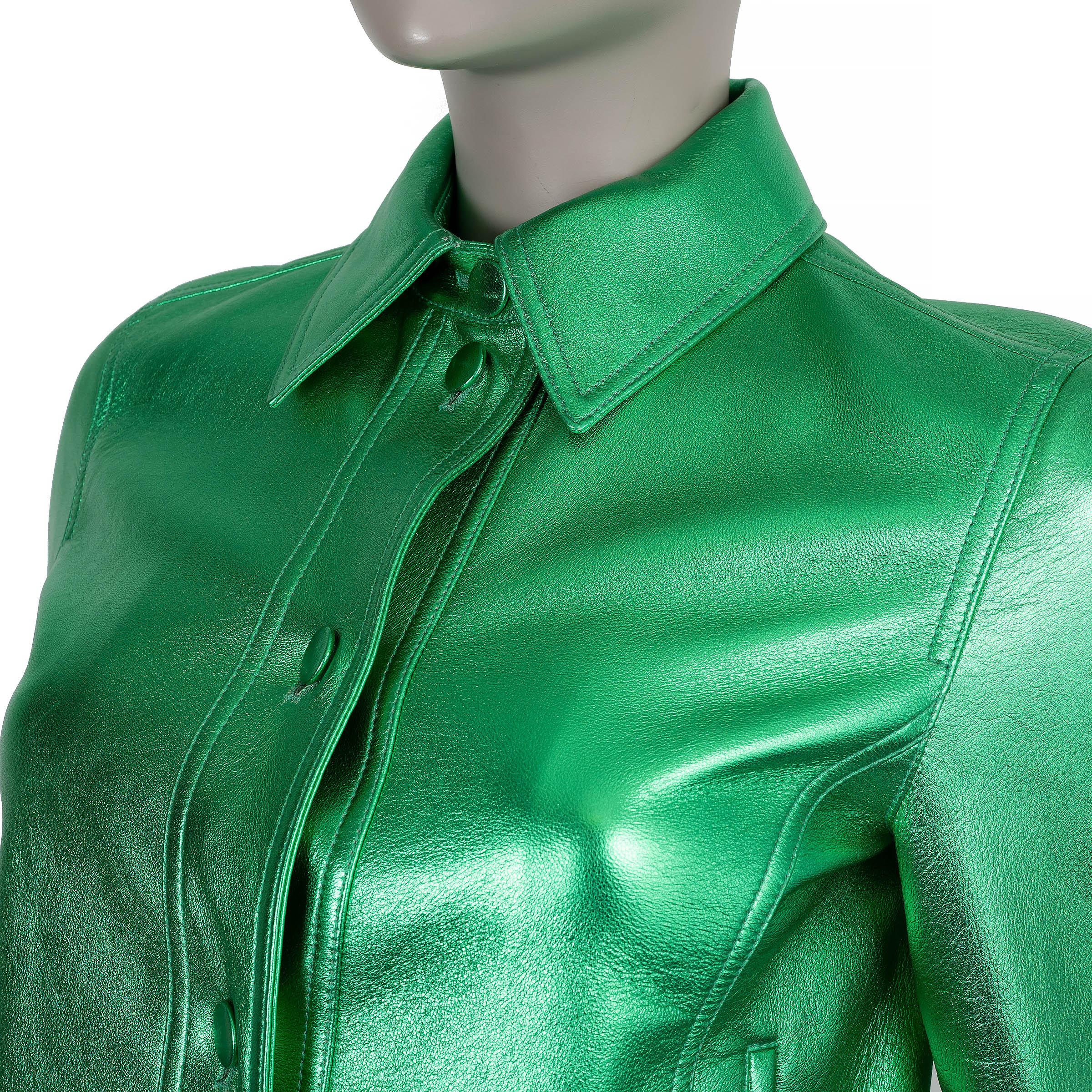 GABRIELA HEARST Veste 2024 THEREZA en cuir vert métallisé XS Pour femmes en vente