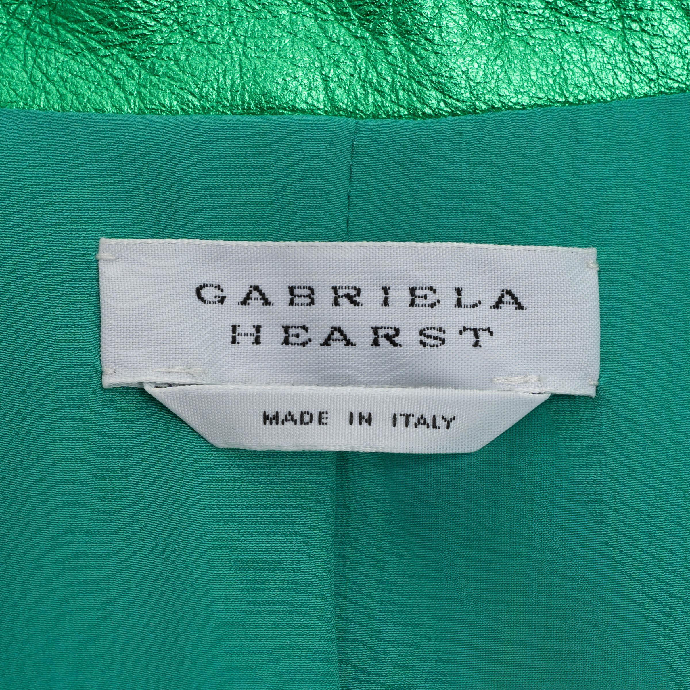 GABRIELA HEARST Veste 2024 THEREZA en cuir vert métallisé XS en vente 1