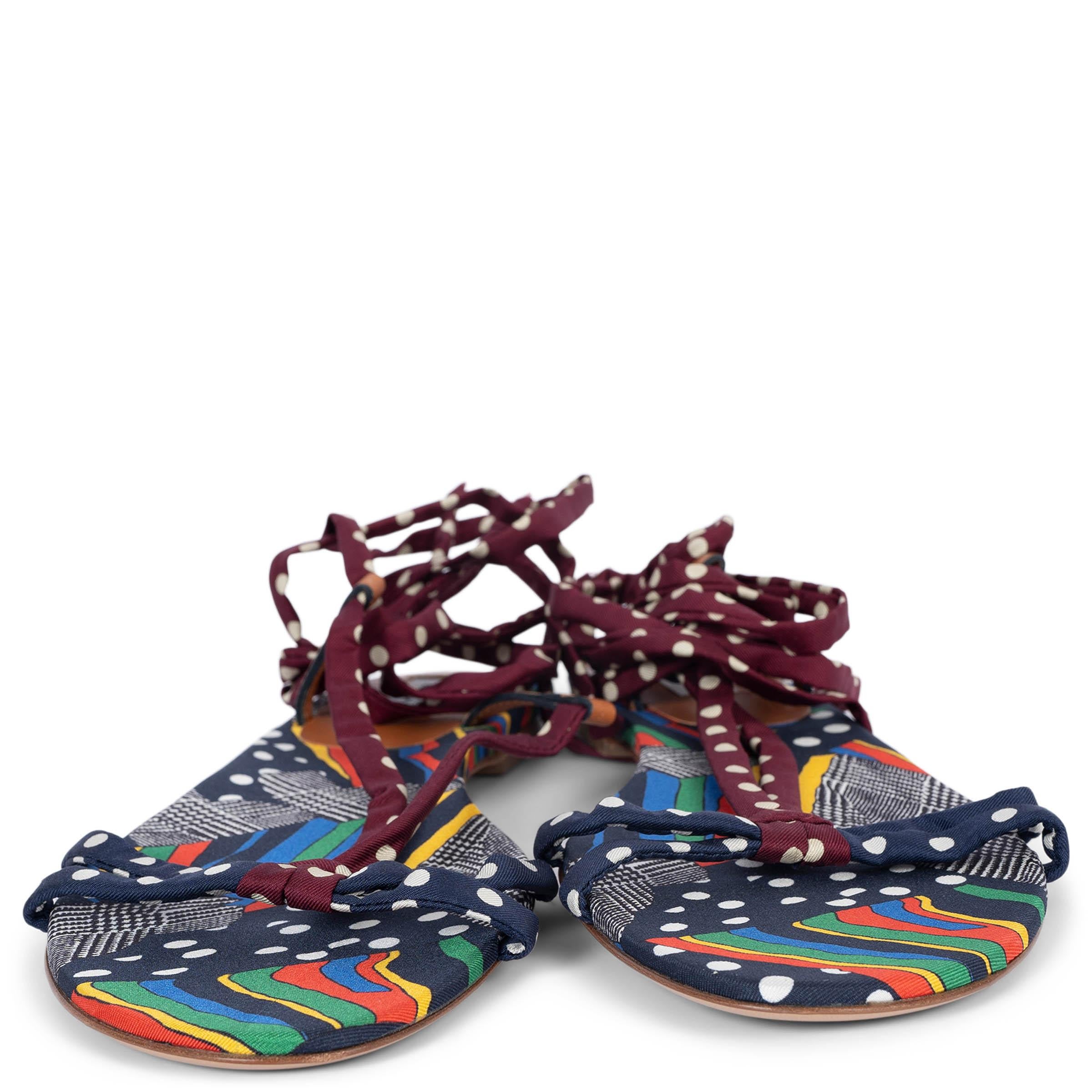 Black GABRIELA HEARST multicolor silk REEVES ANKLE TIE FLAT Sandals Shoes 42 fit 41 For Sale