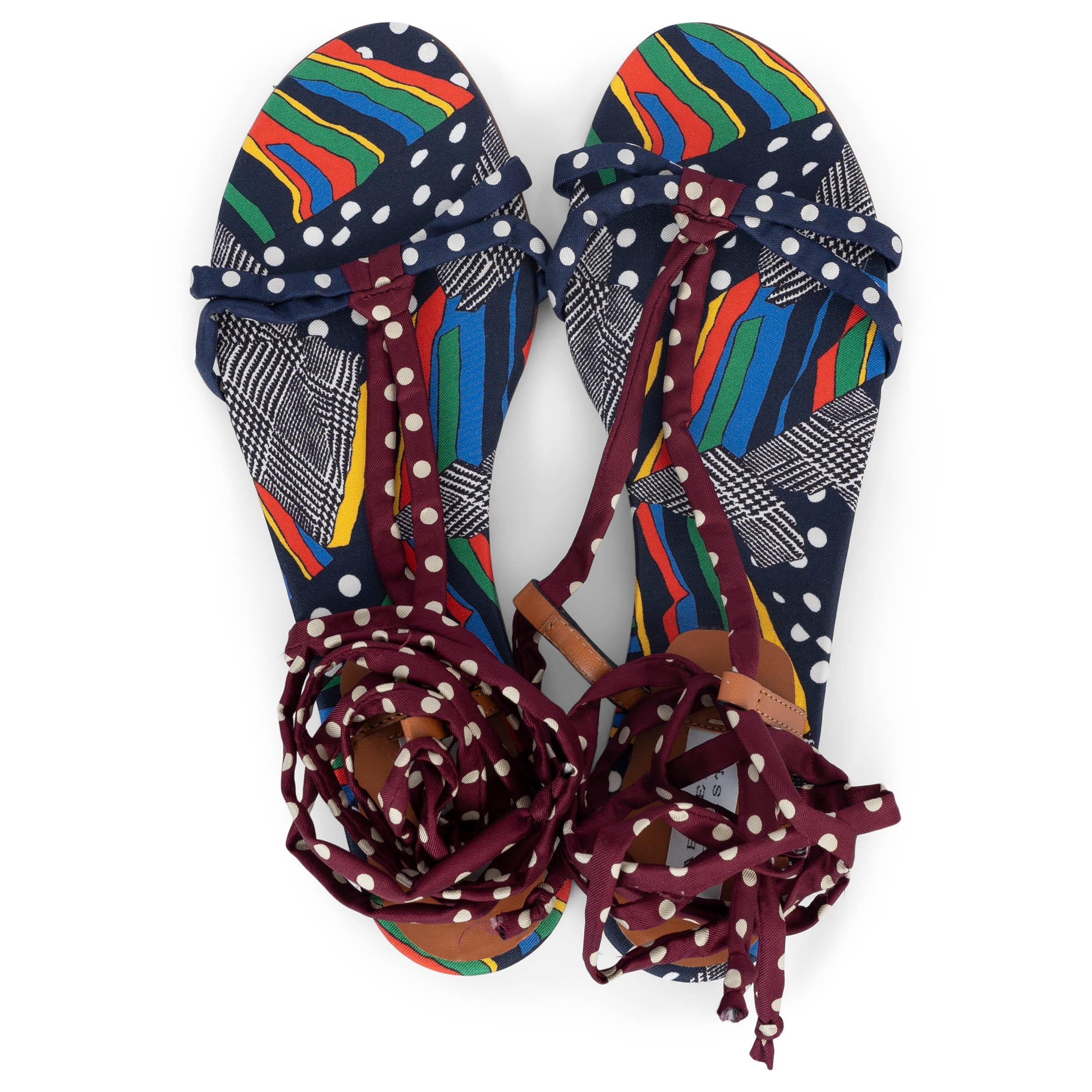GABRIELA HEARST multicolor silk REEVES ANKLE TIE FLAT Sandals Shoes 42 fit 41 For Sale 1